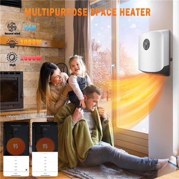 Space Heater for Indoor Use Wall Mounted with WIFI/Remote,1500W Portable Heater - Picture 5 of 7